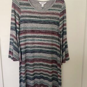 Market & Spruce Long Sleeve Striped Dress - Gray, Green, Red